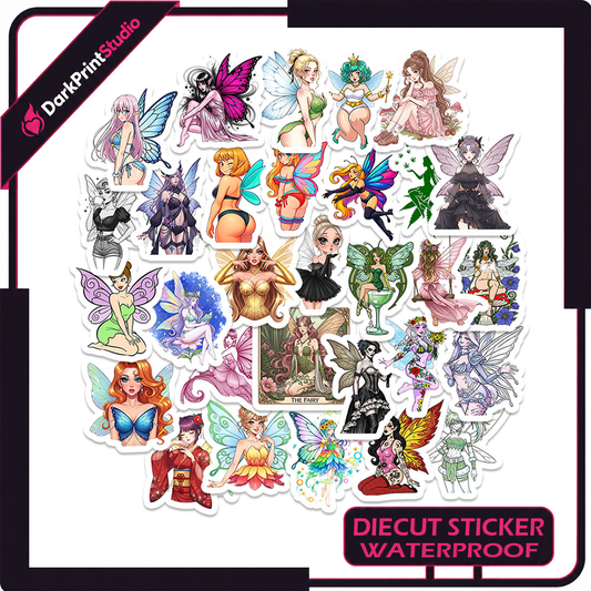 30PCS Sexy Fairy Stickers for Women, Fantasy Fairy Girl Vinyl Stickers, Cute Magical Fairy Decals for Laptop, Water Bottle, Phone, Journal