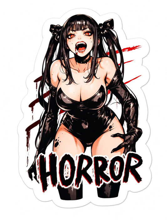3pcs Horror Anime Vampire Girl Stickers - Black Hair Goth Yandere Waifu Vinyl Decal