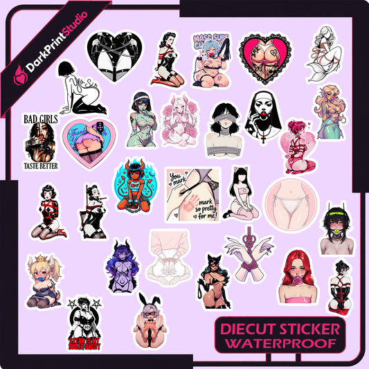 30PCS BDSM Girl Stickers, Dark Aesthetic Kink Vinyl Stickers, Adult Fantasy Waterproof Decals