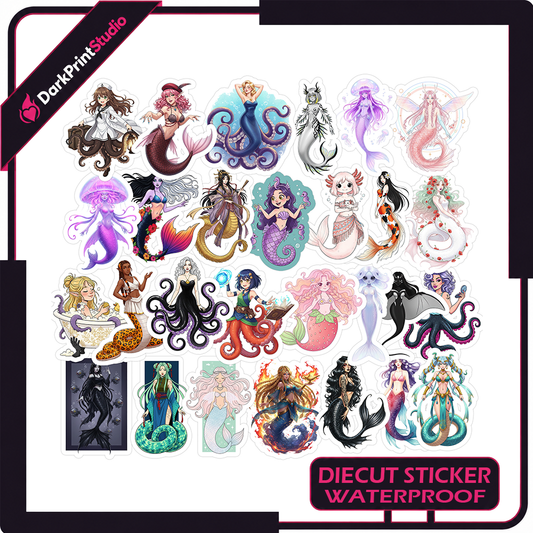 30PCS Sexy Mermaid Girl Stickers, Fantasy Mermaid Girl Waterproof Vinyl Stickers, Ocean Sea Siren Decals