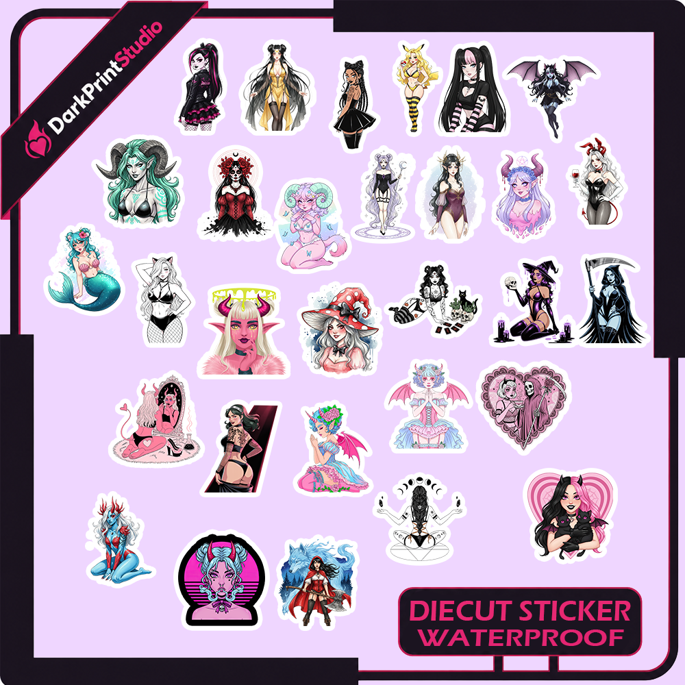 30PCS Sexy Girl Stickers, Gothic Fantasy Girl Waterproof Vinyl Stickers, Alternative Aesthetic Decals