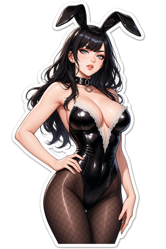 3pcs Sexy Bunny Girl Anime Stickers - Black Hair Latex Suit Waifu Vinyl Decal
