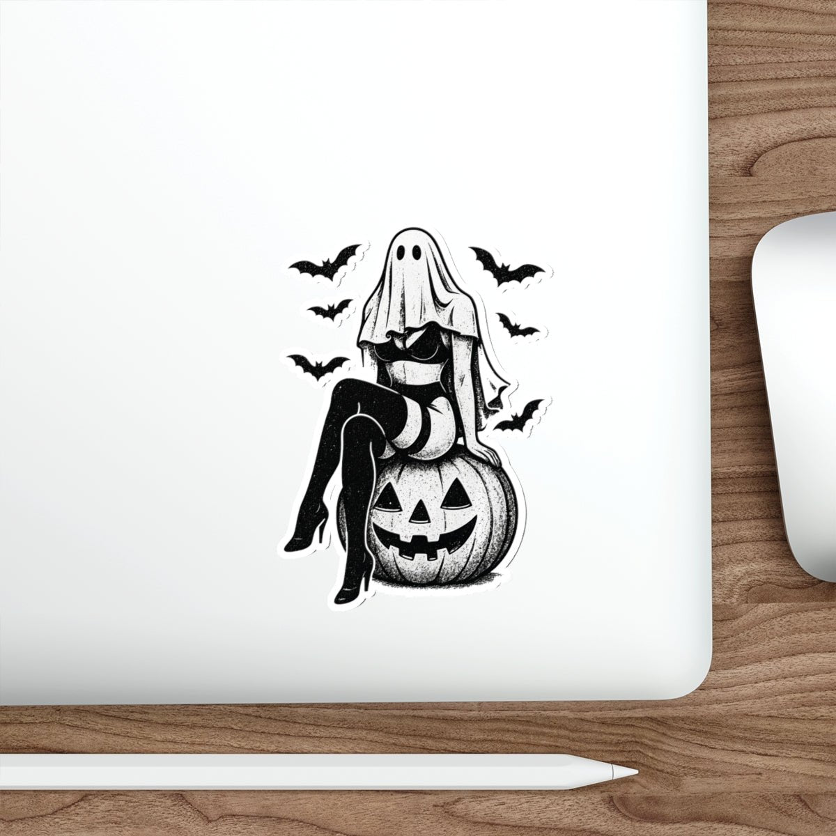 Halloween Ghost Sticker, Spooky Pumpkin Vinyl Decal, Creepy Cute Halloween Witch Ghost Sticker, Bat Gothic Waterproof Laptop Sticker, Trick or Treat Horror Aesthetic Decal - DarkPrintStudio™