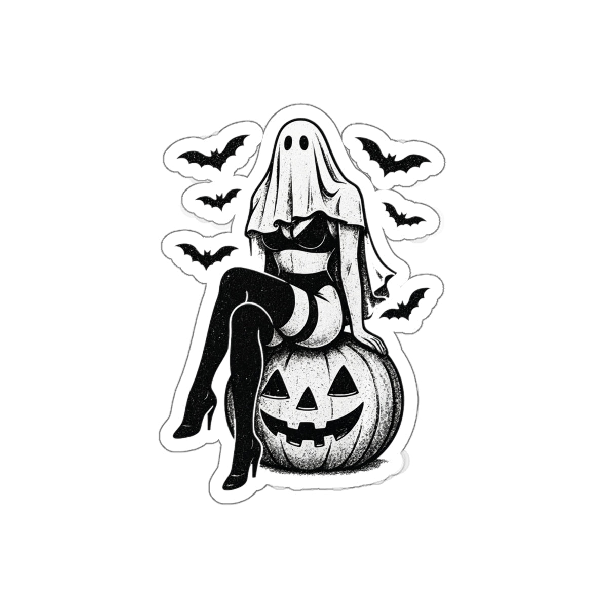 Halloween Ghost Sticker, Spooky Pumpkin Vinyl Decal, Creepy Cute Halloween Witch Ghost Sticker, Bat Gothic Waterproof Laptop Sticker, Trick or Treat Horror Aesthetic Decal - DarkPrintStudio™
