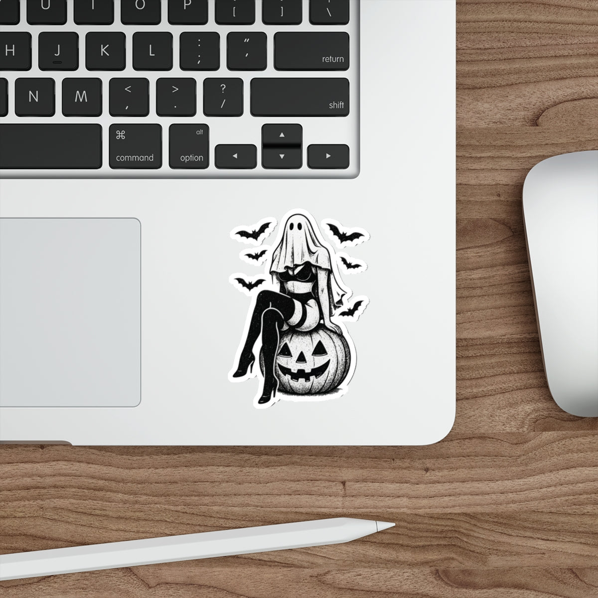 Halloween Ghost Sticker, Spooky Pumpkin Vinyl Decal, Creepy Cute Halloween Witch Ghost Sticker, Bat Gothic Waterproof Laptop Sticker, Trick or Treat Horror Aesthetic Decal - DarkPrintStudio™