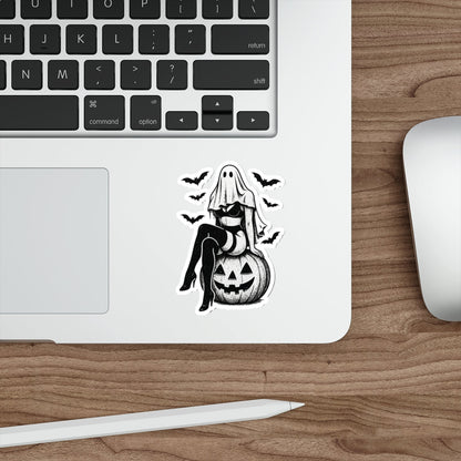 Halloween Ghost Sticker, Spooky Pumpkin Vinyl Decal, Creepy Cute Halloween Witch Ghost Sticker, Bat Gothic Waterproof Laptop Sticker, Trick or Treat Horror Aesthetic Decal - DarkPrintStudio™