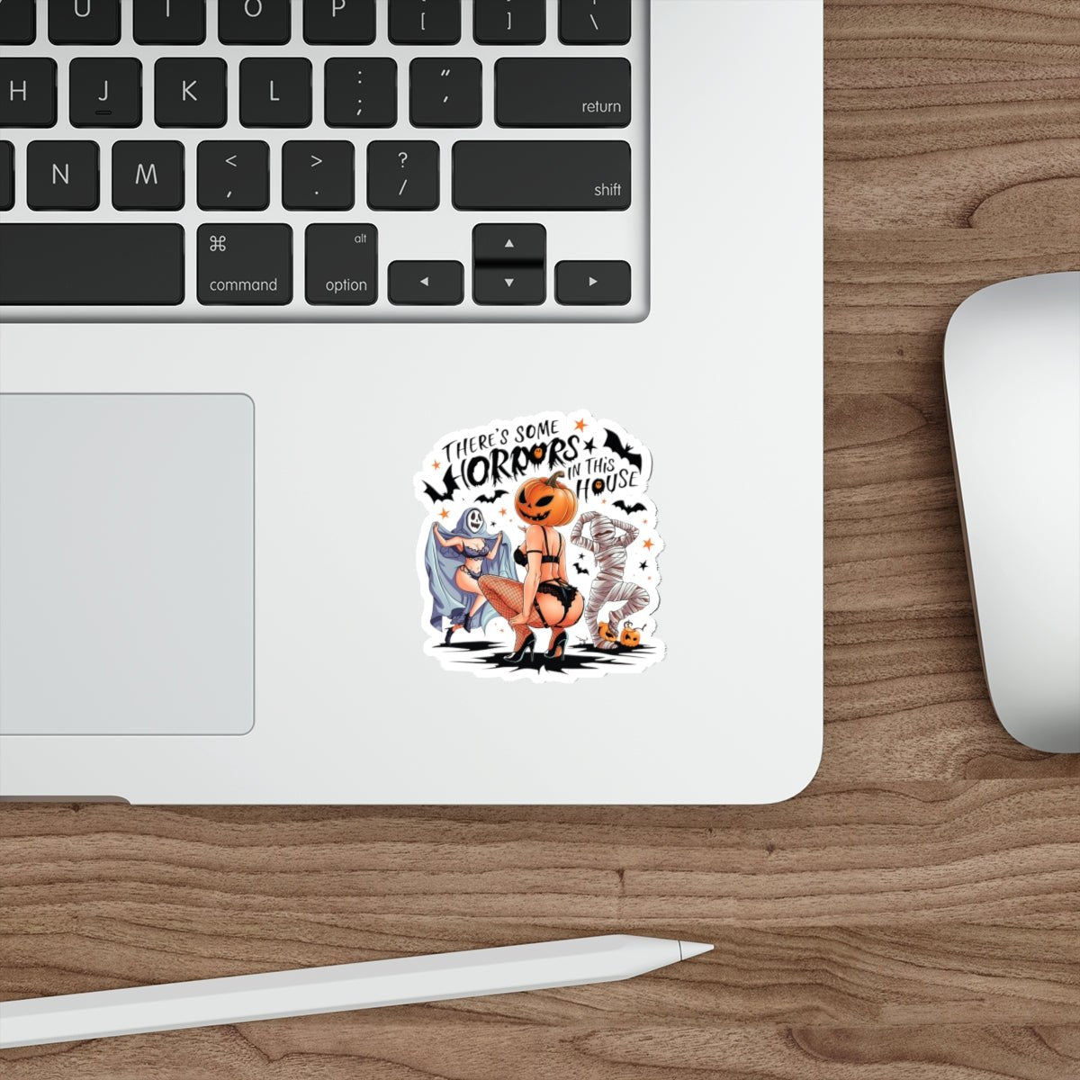 Halloween Pin-Up Die-Cut Sticker — "There's Some Horrors in This House" - DarkPrintStudio™