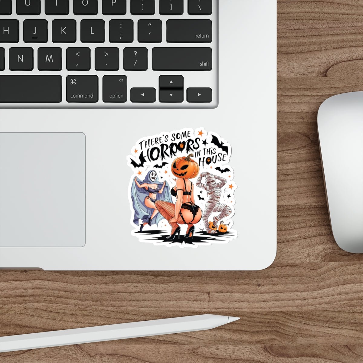 Halloween Pin-Up Die-Cut Sticker — "There's Some Horrors in This House" - DarkPrintStudio™
