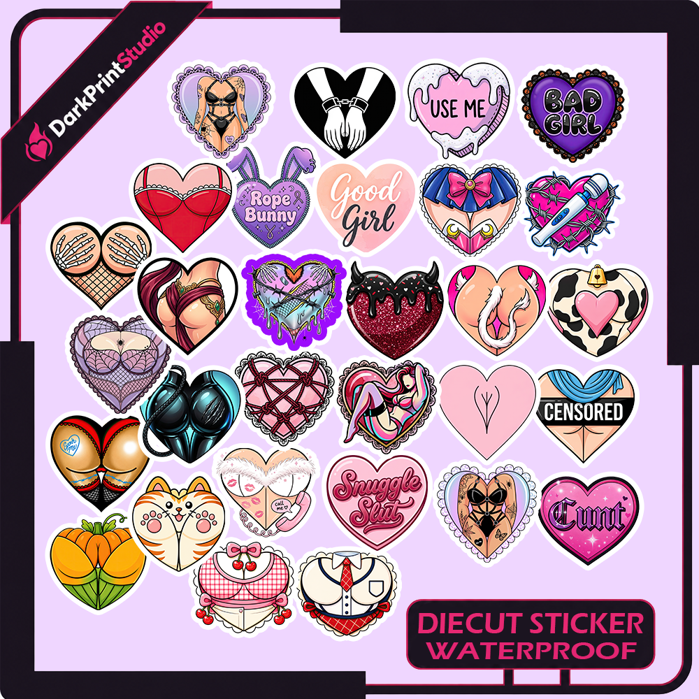 30PCS Sexy Heart Stickers, Kawaii Valentine Heart Vinyl Stickers, Adult Aesthetic Waterproof Decals