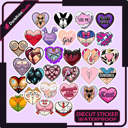 30PCS Sexy Heart Stickers, Kawaii Valentine Heart Vinyl Stickers, Adult Aesthetic Waterproof Decals