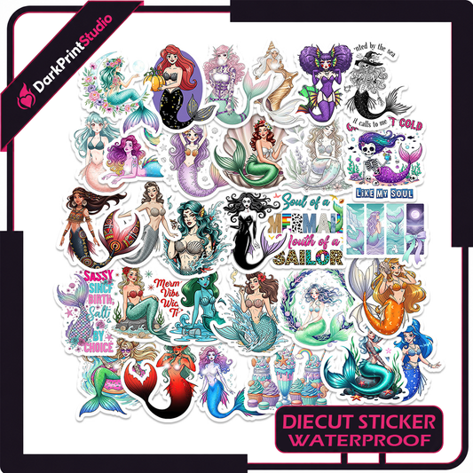 30PCS Sexy Mermaid Girl Stickers, Fantasy Mermaid Waterproof Vinyl Stickers, Ocean Aesthetic Decals