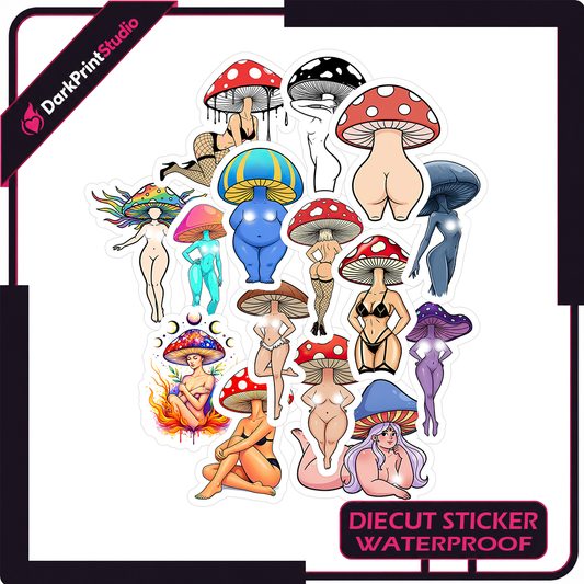 15PCS Mushroom Girl Stickers, Sexy Mushroom Fantasy Waterproof Vinyl Stickers, Cottagecore Decals