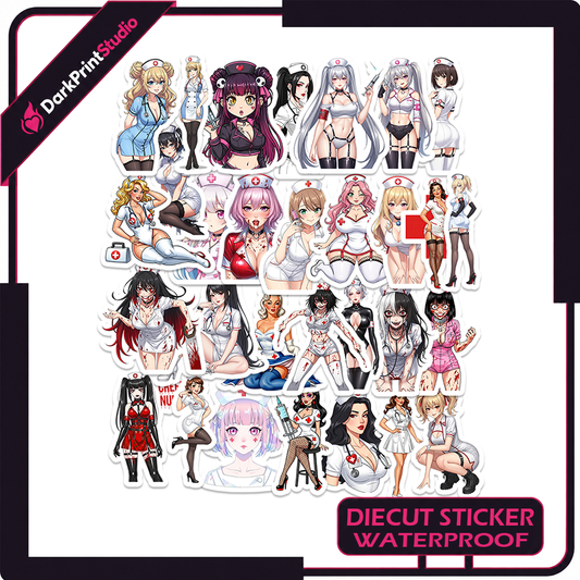 30PCS Sexy Nurse Stickers, Anime Nurse Girl Waterproof Vinyl Stickers, Medical Aesthetic Decals