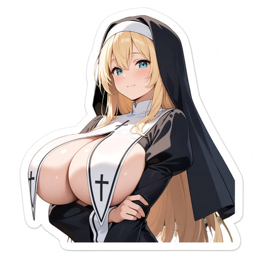 3pcs Sexy Blonde Nun Anime Stickers - Long Blonde Hair Sister Waifu Vinyl Decal