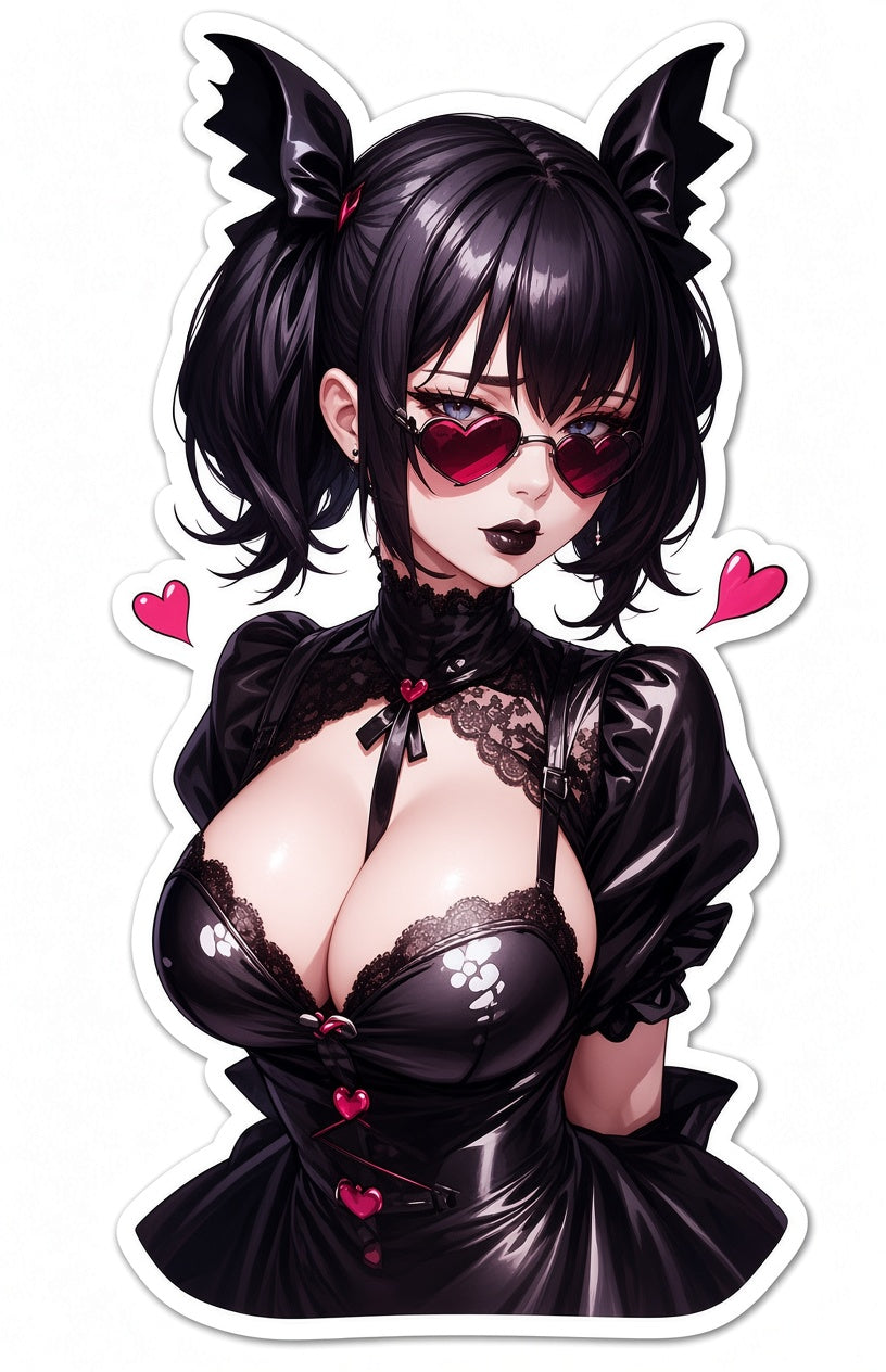 3pcs Sexy Goth E-Girl Anime Stickers - Heart Sunglasses Bat Wings Waifu Vinyl Decal