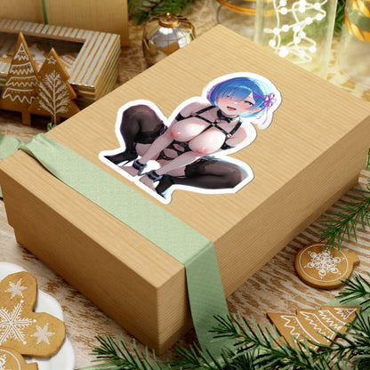 Sexy Anime Girl Kiss-Cut Sticker — Busty Chibi Rem Design - DarkPrintStudio™