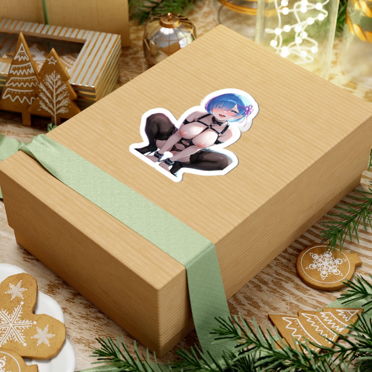 Sexy Anime Girl Kiss-Cut Sticker — Busty Chibi Rem Design - DarkPrintStudio™