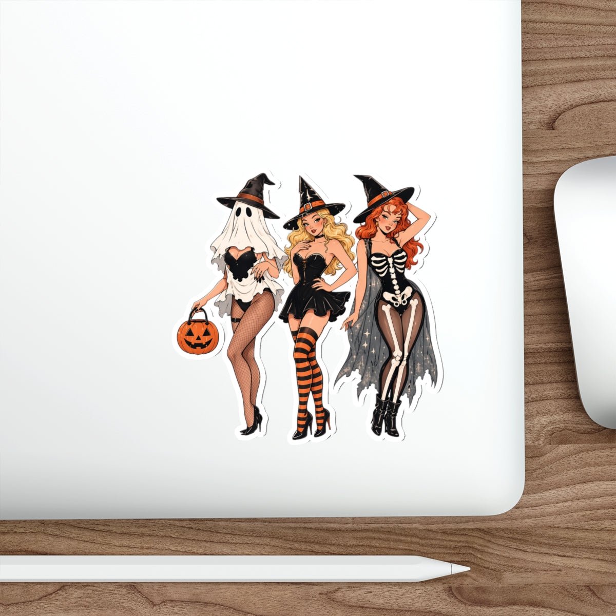 **Sexy Halloween Witch Stickers, Spooky Pin Up Girls Vinyl Decals, Ghost Witch Skeleton Costume Stickers, Cute Gothic Halloween Waterproof Laptop Sticker Pack** - DarkPrintStudio™