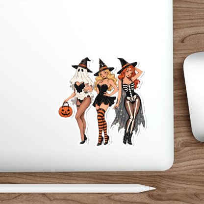 **Sexy Halloween Witch Stickers, Spooky Pin Up Girls Vinyl Decals, Ghost Witch Skeleton Costume Stickers, Cute Gothic Halloween Waterproof Laptop Sticker Pack** - DarkPrintStudio™