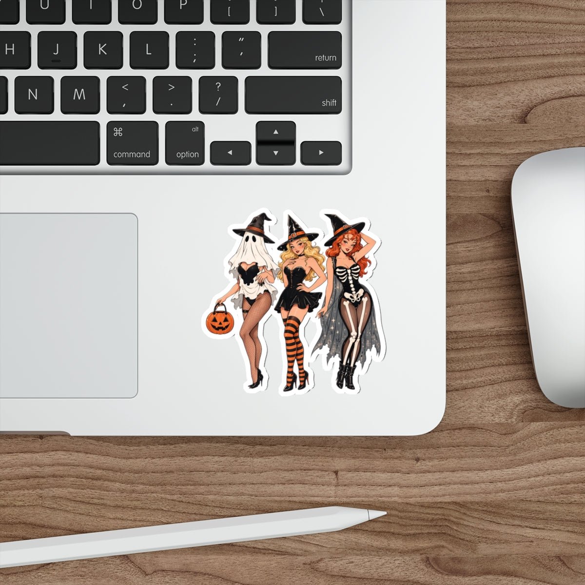 **Sexy Halloween Witch Stickers, Spooky Pin Up Girls Vinyl Decals, Ghost Witch Skeleton Costume Stickers, Cute Gothic Halloween Waterproof Laptop Sticker Pack** - DarkPrintStudio™