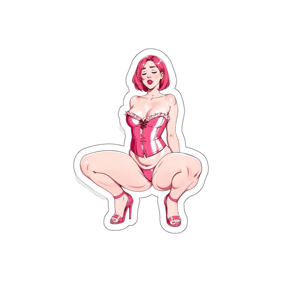 Sexy Pink Pin Up Girl Sticker, Adult Aesthetic Vinyl Decal, Boudoir Girl Waterproof Laptop Sticker, Feminine Gothic Pink Art Sticker - DarkPrintStudio™