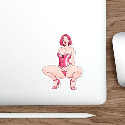 Sexy Pink Pin Up Girl Sticker, Adult Aesthetic Vinyl Decal, Boudoir Girl Waterproof Laptop Sticker, Feminine Gothic Pink Art Sticker - DarkPrintStudio™