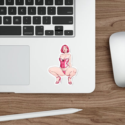 Sexy Pink Pin Up Girl Sticker, Adult Aesthetic Vinyl Decal, Boudoir Girl Waterproof Laptop Sticker, Feminine Gothic Pink Art Sticker - DarkPrintStudio™