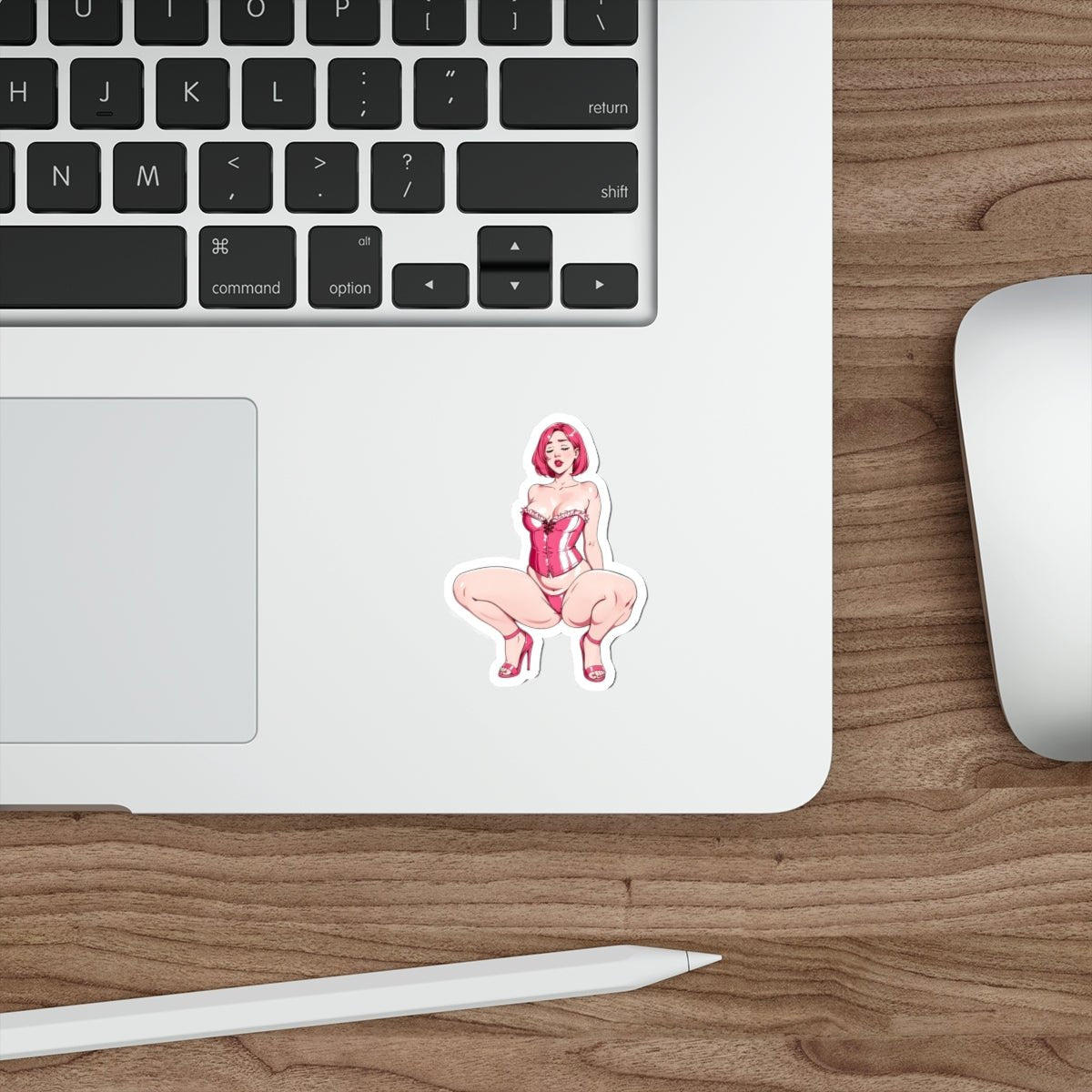 Sexy Pink Pin Up Girl Sticker, Adult Aesthetic Vinyl Decal, Boudoir Girl Waterproof Laptop Sticker, Feminine Gothic Pink Art Sticker - DarkPrintStudio™