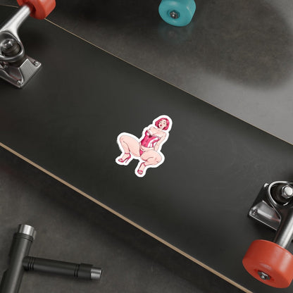 Sexy Pink Pin Up Girl Sticker, Adult Aesthetic Vinyl Decal, Boudoir Girl Waterproof Laptop Sticker, Feminine Gothic Pink Art Sticker - DarkPrintStudio™