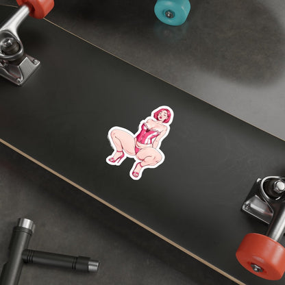 Sexy Pink Pin Up Girl Sticker, Adult Aesthetic Vinyl Decal, Boudoir Girl Waterproof Laptop Sticker, Feminine Gothic Pink Art Sticker - DarkPrintStudio™