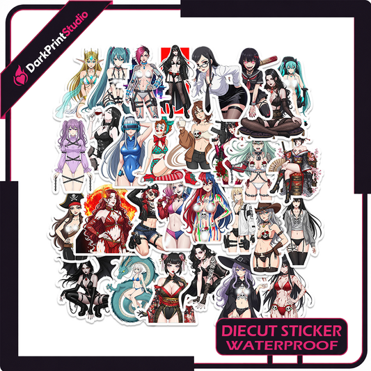 30PCS Sexy Anime Girl Stickers, Gothic Fantasy Anime Vinyl Stickers, Waterproof Die Cut Decals
