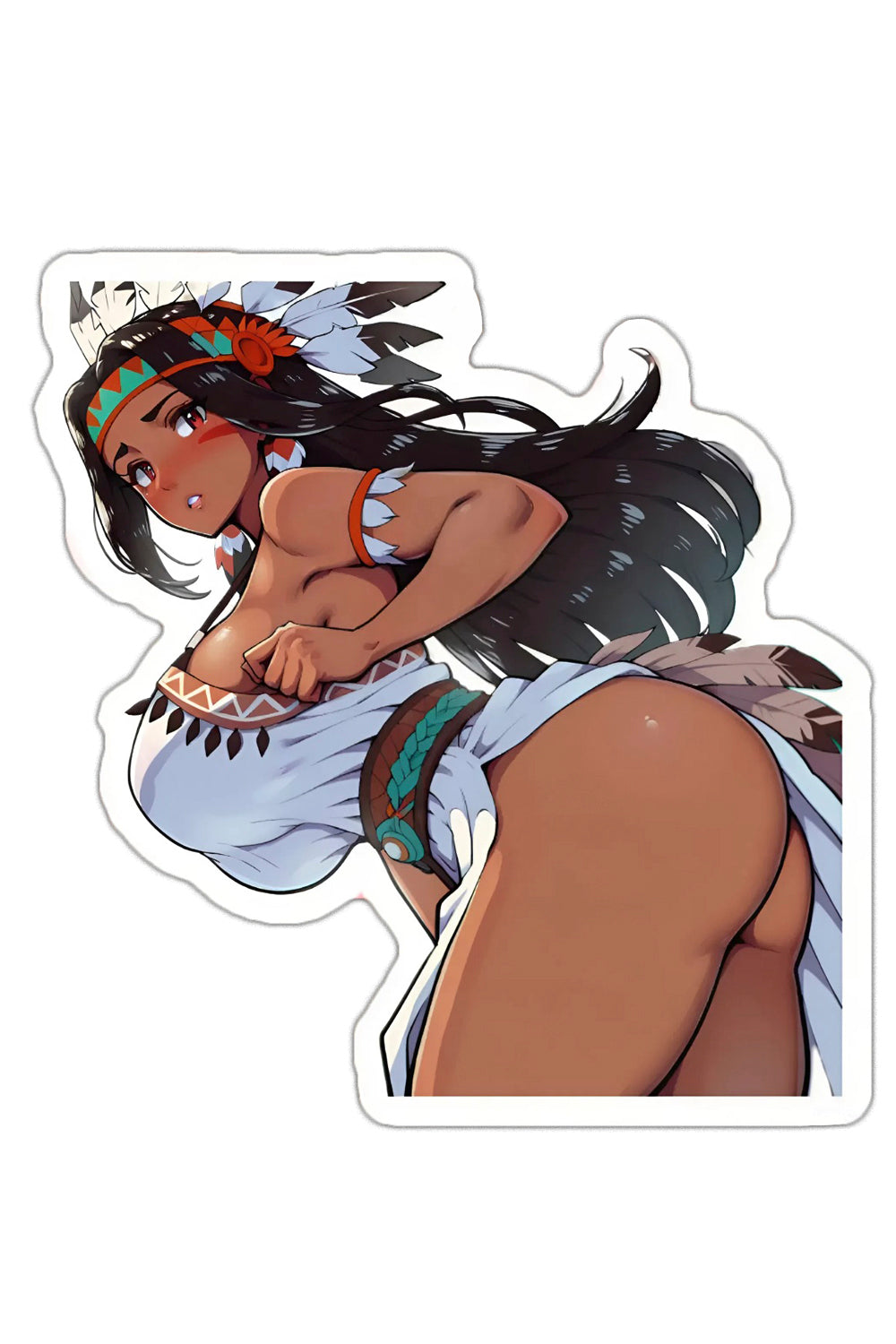 3pcs Sexy Native American Girl Anime Stickers - Tan Skin Feather Headdress Waifu Vinyl Decal