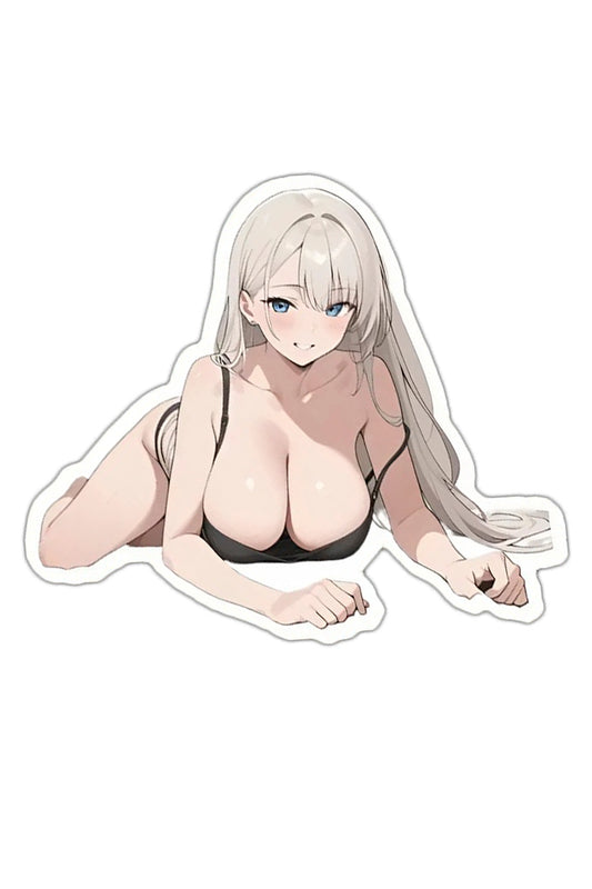 3pcs Sexy White Hair Anime Girl Stickers - Blue Eyes Black Bikini Waifu Vinyl Decal