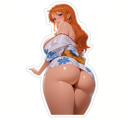 3pcs Sexy Nami One Piece Anime Stickers - Wano Kimono Orange Hair Waifu Vinyl Decal